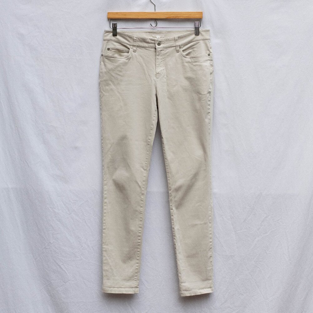 Eileen Fisher Skinny Chino Pants‎ 10 Ecru Ivory Organic Cotton Twill Roll Ankle